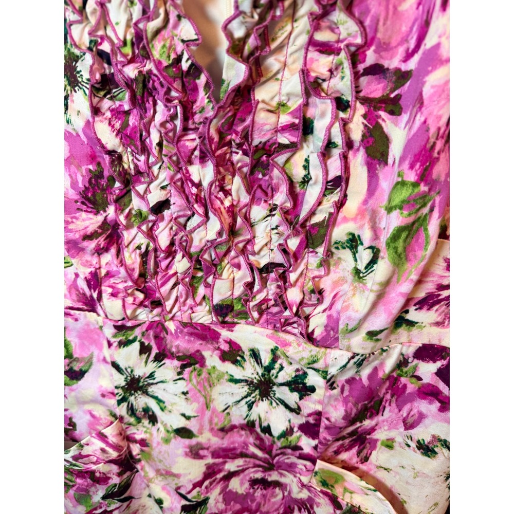 Rabbit Rabbit Rabbit Petite Floral Ruffle V-Neck Sheath Dress Pink Purple 14P - Picture 3 of 8
